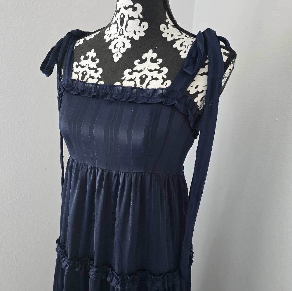 Lulus Day for Romance Navy Blue Tie-Strap Tiered Midi Dress size S - Picture 6 of 16